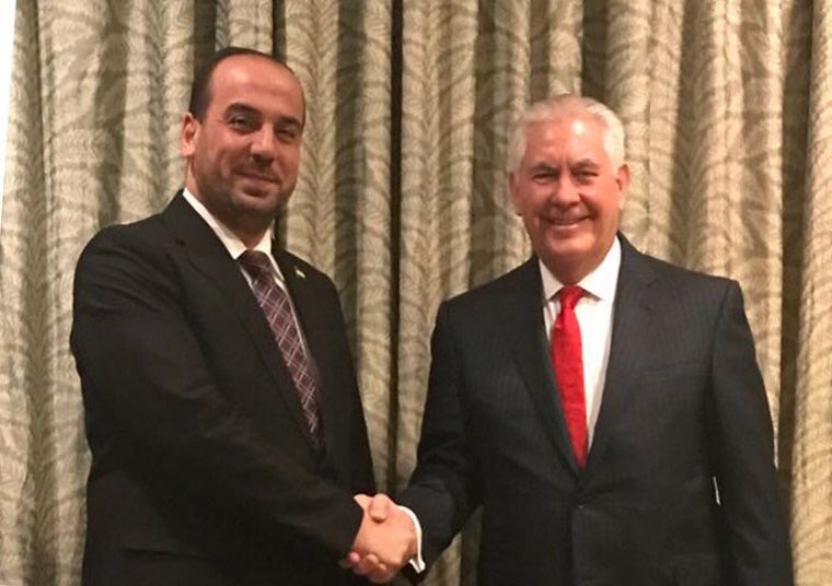 لقاء جمع الدكتور "نصر الحريري" رئيس هيئة التفاوض مع وزير الخارجية الأمريكي "ريكس تيلرسون" في العاصمة الأردنية عمان.
