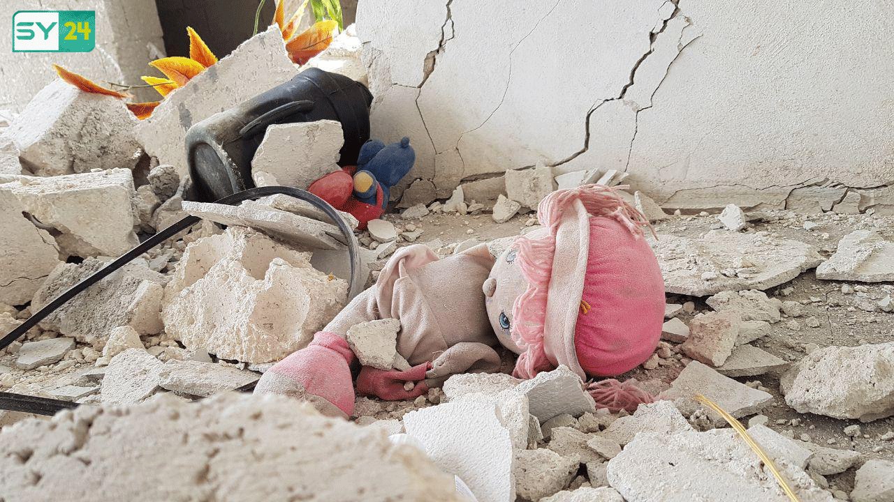 جانب من الدمار الذي خلفته الغارات الروسية على ريف إدلب