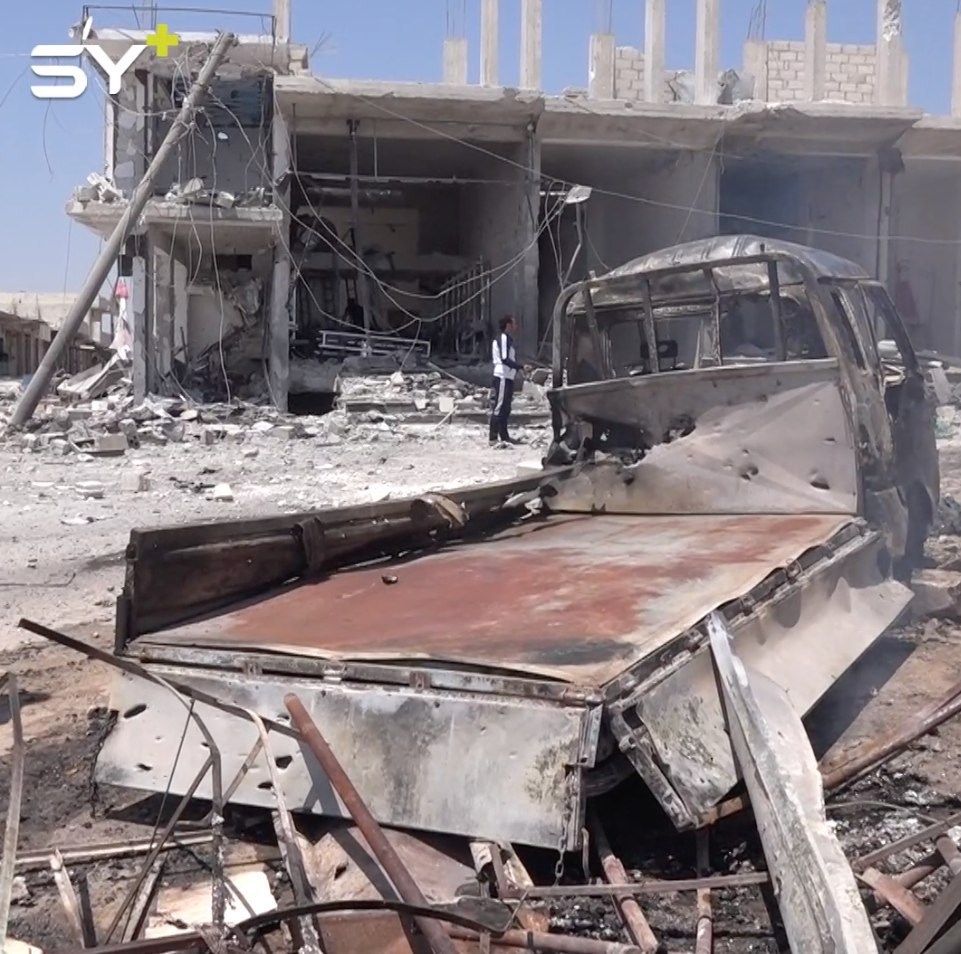 مجزرة مروعة يرتكبها طيران النظام الحربي في بلدة حيش بريف إدلب راح ضحيتها ٥ مدنيين وعدد من الجرحى