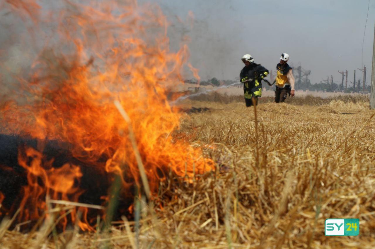 إصابة امرأة وطفل بقصف مدفعي سبّب حرائق في ريف حلب