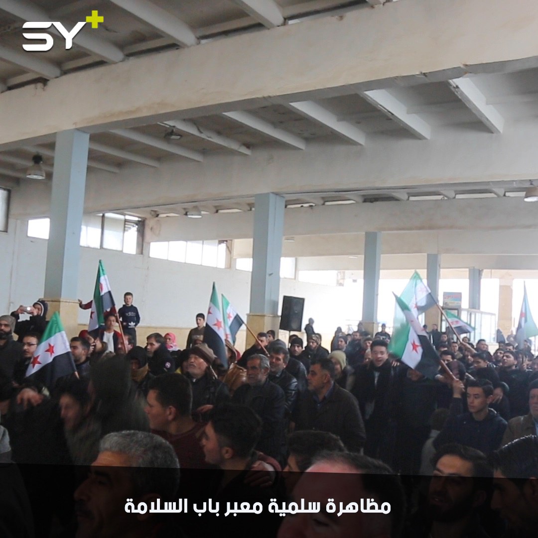 باللغة الروسية.. متظاهرون يرفعون لافتات تطالب بإسقاط الأسد وحماية المدنيين