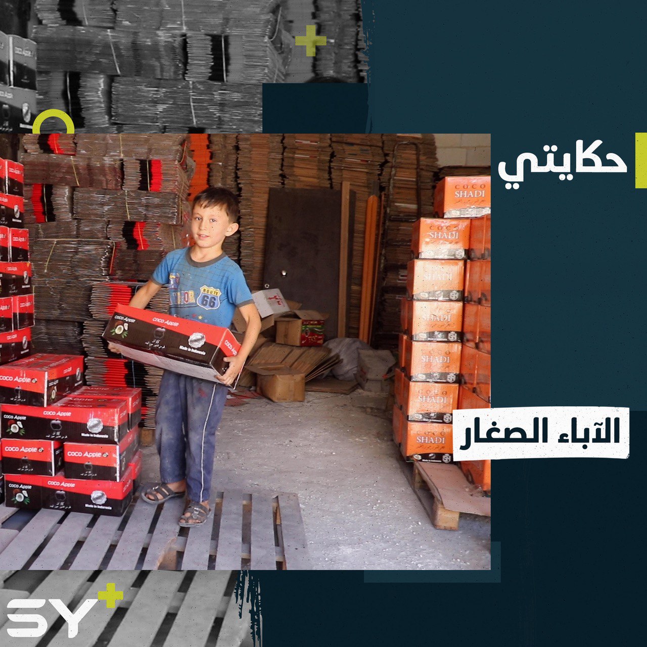 مصباح طفل عمره 7 أعوام يعمل بالفحم مع إخوته في أعمال شاقة بريف إدلب