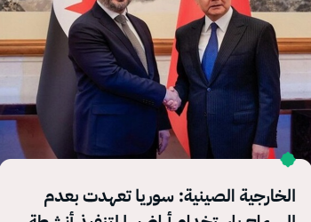 الخارجية الصينية: سوريا تعهدت بعدم السماح باستخدام أراضيها لتنفيذ أنشطة تضر بأمننا ومصالحنا من قبل أي كيان